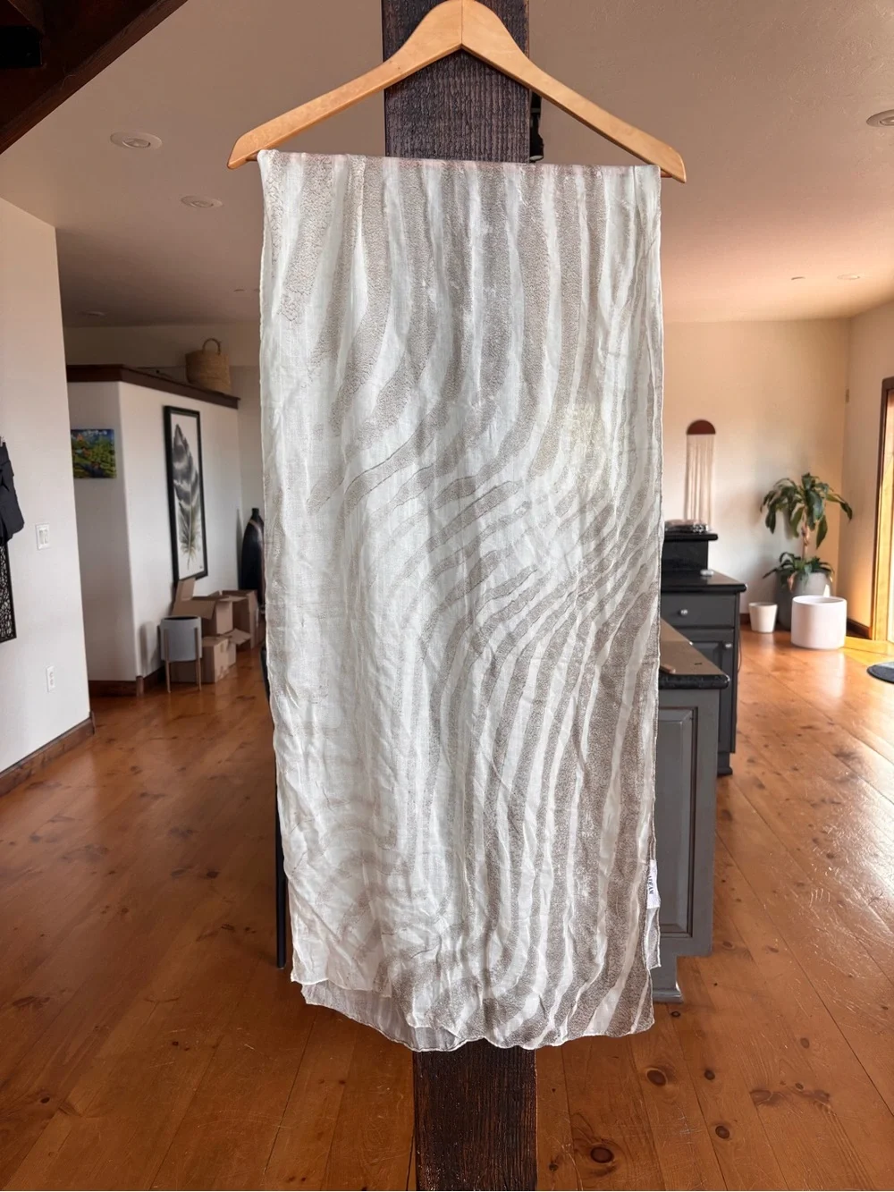 ADEAM Ivory Taupe Abstract Sheer Scarf 19” x 72” NWOT MSRP $425